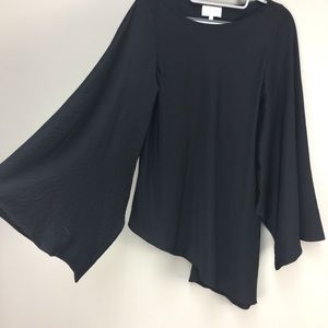 Laundry Black Asymmetrical Bell Sleeve Blouse